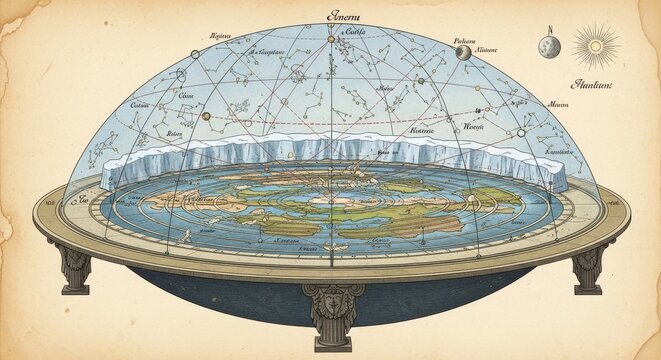Detailed illustration of a flat earth model