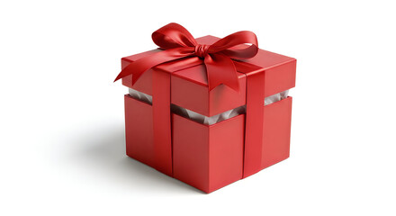 Fototapeta premium Red gift box with shiny ribbon tied in a bow