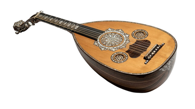Close-up of a traditional wooden mandolin instrument