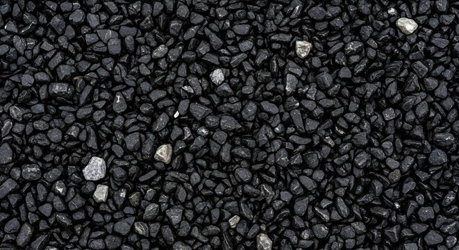 Close-up Macro Shot of Dark Black Gravel Pebbles Texture Background.