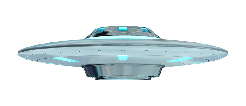 Vintage UFO isolated on white background 3D rendering. Retro design of an unidentified flying object