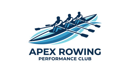 This professional logo design illustrates a trio of rowers in sync on water, capturing the essence of teamwork and athletic commitment for a rowing performance club. © jianbin