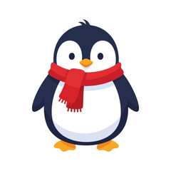 Obraz premium cute winter penguin with red scarf vector illustration. adorable chubby penguin wearing a cozy red scarf, perfect for winter-themed designs, children's books, and festive marketing materials.