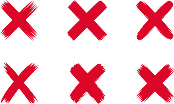 Red &ldquo;X&rdquo; Marks in Brushstroke Styles Featuring Variations in Texture, Thickness, and Artistic Expression for Design Illustration