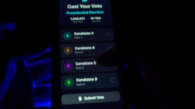 User using mobile app for presidential election voting in dark