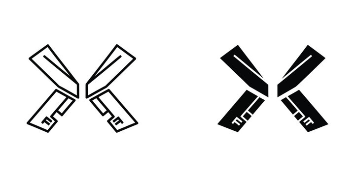 Minimalist crossed scissors and crossed keys icon set