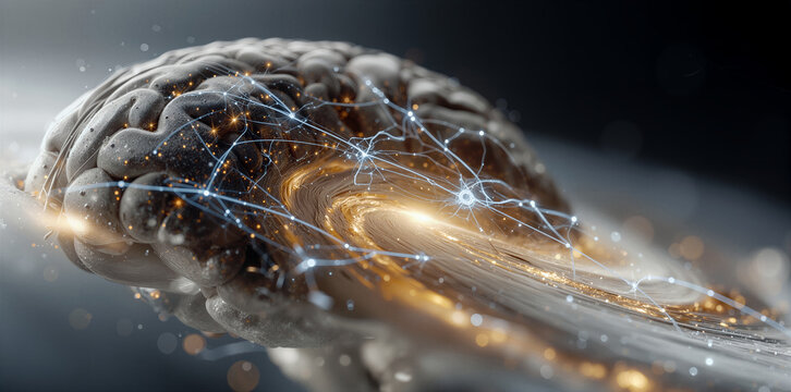 Neural network illustrating celestial spiral patterns with symbolic cognition features