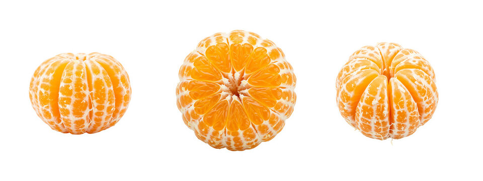 Peeled fresh mandarin orange slices isolated on a black background