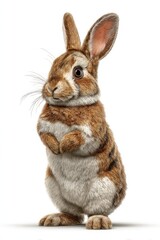 Obraz premium Realistic illustration of a standing brown rabbit with detailed fur texture, large ears, and expressive eyes against a plain white background