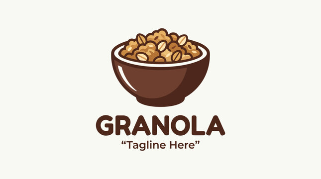 This logo showcases a bowl of granola, emphasizing healthy eating and nutrition, ideally suited for brands in the health food sector.