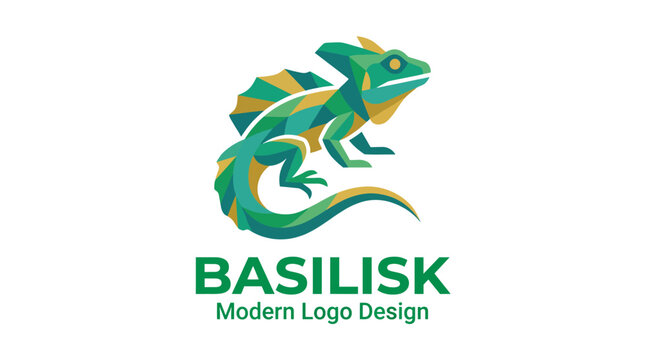 This vibrant logo features a stylized basilisk lizard combined with modern geometric shapes, perfect for branding or logo design in creative industries.