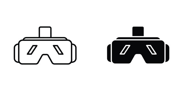 Minimalist virtual reality headset icon pair in black and white