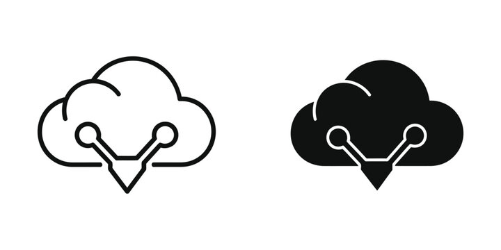 Cloud server icon with network connection lines
