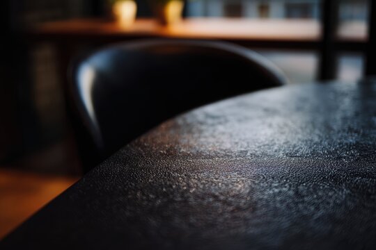 カフェの暗いテーブルと椅子のクローズアップビュー