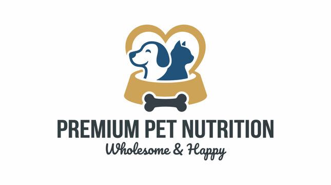 A heartwarming logo design featuring a dog and cat inside a pet food bowl, symbolizing love and nutrition for pets, perfect for businesses in the pet care industry.