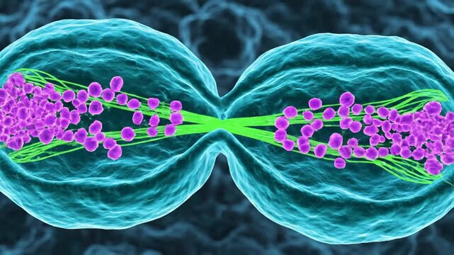 Microscopic view of cell division process mitosis animation.