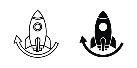 Black and white rocket ship with upward arrows icon © KalamGraphicsBD