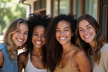Fototapeta premium United in Diversity: Celebrating American, Caucasian, Hispanic, and Asian Unity, Happiness, and Friendship