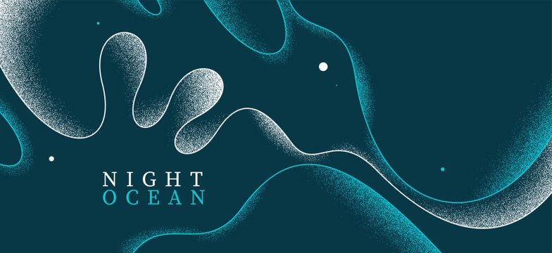 Relaxing seashore in the night waves vector abstract background, linear curvy shaped outlines and textures art, calming and soothing ocean beach illustration wallpaper.