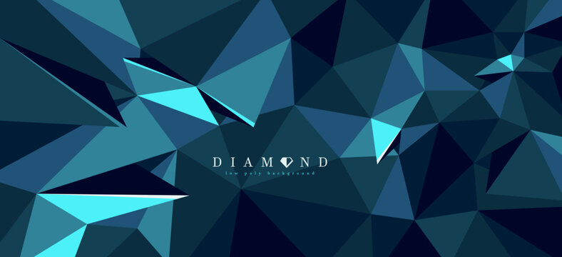 Diamond crystal dark polygonal vector abstract background, 3D low poly black blue abstraction, triangular structure gemstone wallpaper, luxury theme.