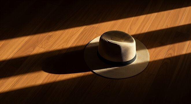 Vintage beige cowboy hat on wood.