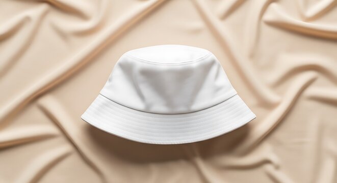 White Bucket Hat on Sandy Surface.