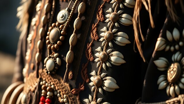 deerskin. A traditional deerskin tunic adorned with intricate quill and bead patterns. event programs, museum guides, designed for cultural heritage projects and event programs, supports education.