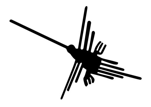 The Hummingbird Nazca Lines, silhouettes isolated on white background