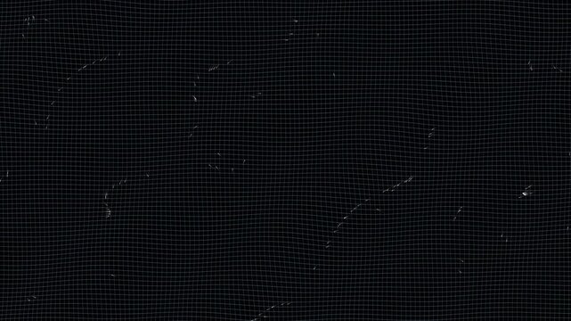 Wavy blue grid on black background with white flying lights