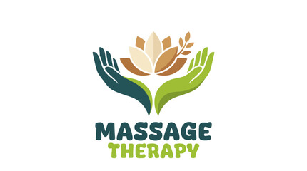 Fototapeta premium This serene logo features hands embracing a lotus flower, symbolizing relaxation and healing, ideal for a massage therapy brand focused on holistic well-being.