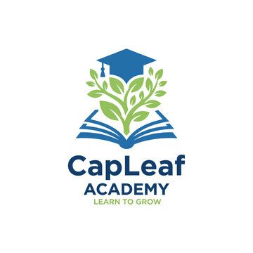 This logo features an open book intertwined with leaves beneath a graduation cap, symbolizing growth, knowledge, and education for those eager to learn and grow.