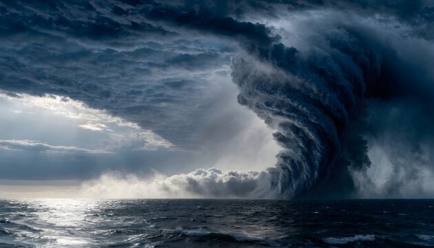 dramatic storm vortex on ocean, world meteorology day