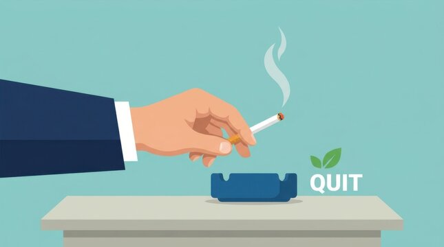Graphic flat design for quitting smoking with ashtray and cigarette