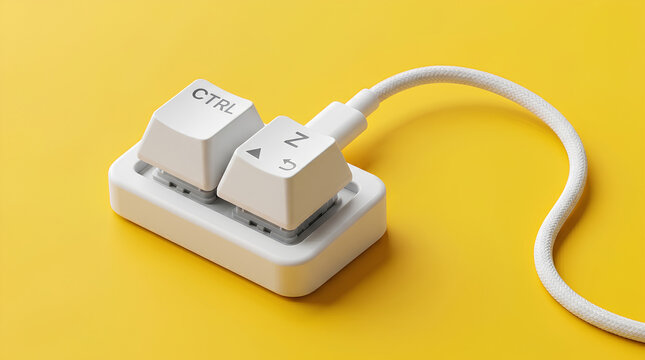 A unique concept featuring keyboard keys and a charger cable, set against a vibrant yellow background. The composition creates a visual metaphor for connection and technology