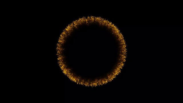 2D Golden Glitter Circle Animation with Sparkling Star Trails, Twinkling Magic Dust, Shimmering Light Particles, Festive Bokeh Glow, Elegant Luxury Ring Effect on Black Background Seamless Loop. 4k