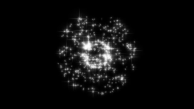 4K Gold Glitter Sparkle Ring with Twinkling Star Trails, Magic Dust Path, Shimmering Particle Circle, Festive Glow Bokeh Lights on Black Background, sine Seamless Loop Animation