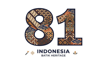 Fototapeta premium A clean flat design vector illustration of the number 81, elegantly integrated with traditional Indonesian batik patterns, showcasing cultural heritage in a modern style.