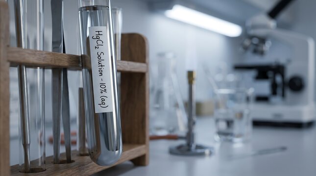 Scientist storing mercury samples in laboratory test tubes on a rack