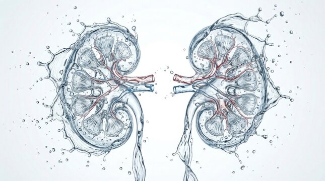 Abstract art of human kidneys formed by splashing water drops