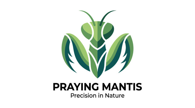 This praying mantis logo represents precision in nature, showcasing a modern design suitable for brands focusing on ecology, pest control, or natural aesthetics.