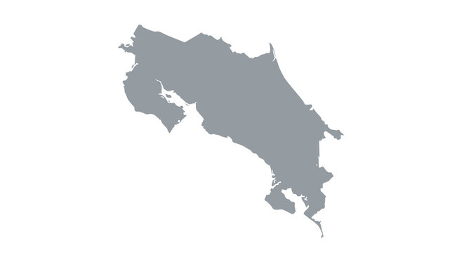 A grayscale map depicting the outline of costa rica showcasing its distinct landmass and coastal features high quality