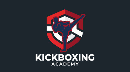 An impactful logo illustrating a dynamic kickboxing fighter in an aggressive pose, emphasizing strength, focus, and discipline, perfect for a Kickboxing Academy. © Haitao
