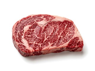 Obraz premium Premium Marbled Ribeye Steak, Raw Beef Cut on a White Background - High-Quality Meat for Culinary Excellence