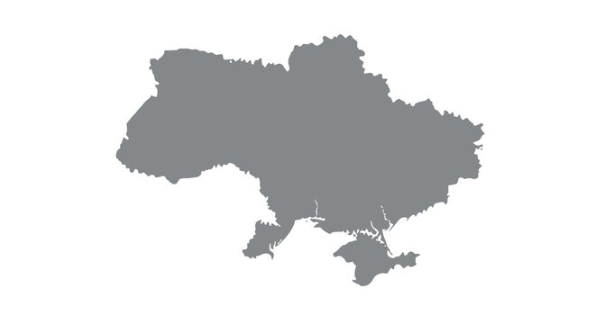 A grayscale silhouette depicts the geographical shape of ukraine showcasing its national borders and coastline high quality professional