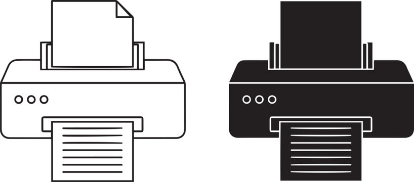 Printer Icon Set Line Art Printing Device Office Equipment Illustration