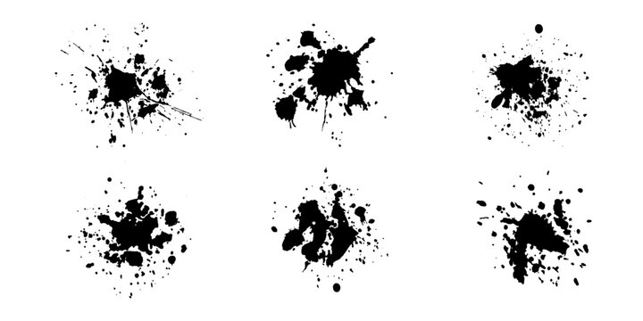 Black  paint stroke collection isolated on transparent background.Black decorative splashes set.Paint spray icon.Art decorations.Paint spot. Watercolour splash.Design element.Vector illustration.