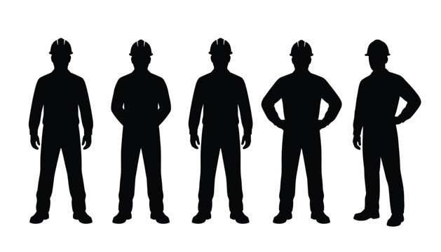 Vector silhouettes of construction workers wearing hard hats