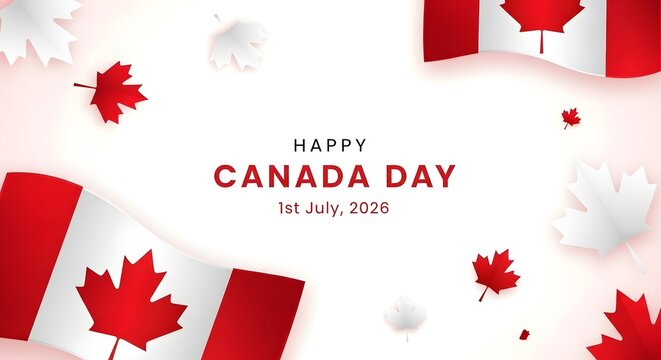 Happy canada day celebration with maple leaves and canadian flag elements