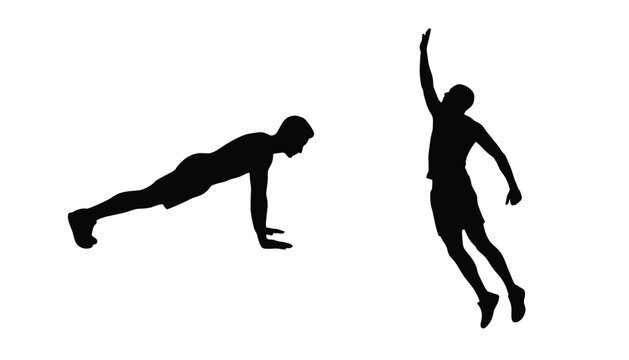 Vector silhouette of a man performing burpees exercise