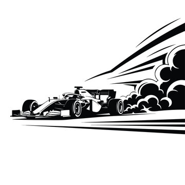Dynamic f1 car vector illustration of a sleek open-wheel race car speeding with smoke trails and motion blur effect
